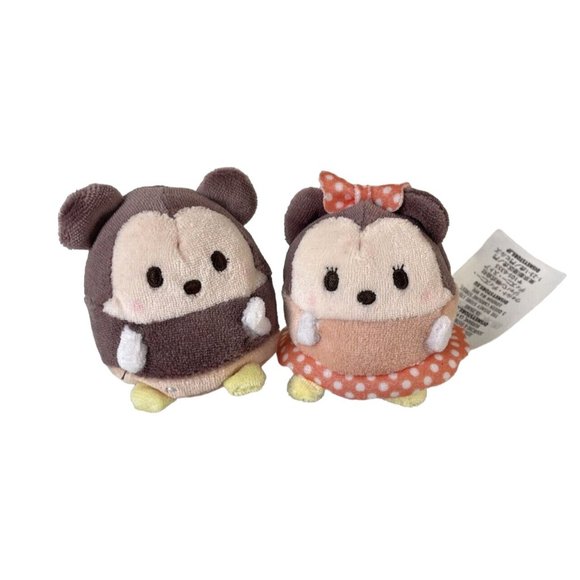 Disney Store, Set of 2, Peach Colored Minnie & Mickey Mouse Ufufy Plush Toy - Picture 1 of 12